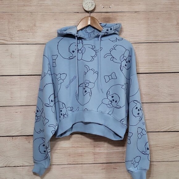 NWOT Monchhichi Small Light Blue Pullover Cropped Pullover Hoodie Sweater - Picture 1 of 5